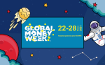 Obrazek przedstawia kosmonautę i napis - Global Money Week 22-28 marca 2021