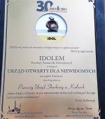 Dyplom dla Pierwszego Urzędu Skarbowego w Kielcach za zajęcie 1 miejsca w konkursie Urząd  Otwarty dla Niewidomych 