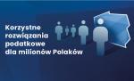 Na ciemnoniebieskim tle napis białymi literami: Korzystne rozwiązania podatkowe dla milionów Polaków.
Po prawej stronie obok napisu - zarys mapy Polski.