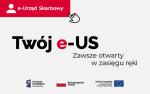 Na górze po lewej stronie napis: e-Urząd Skarbowy.
Na środku strony napis: Twój e-US zawsze otwarty w zasięgu ręki.
Na dole strony flagi: Funduszy Europejskich, Polski i Unii Europejskiej.