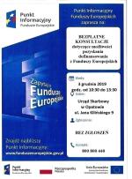 Plakat informacyjny dotyczący konsultacji na temat Funduszy Europejskich